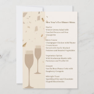 Minimalistisk Champagnefestmeny Elegant Beige Inbjudningar