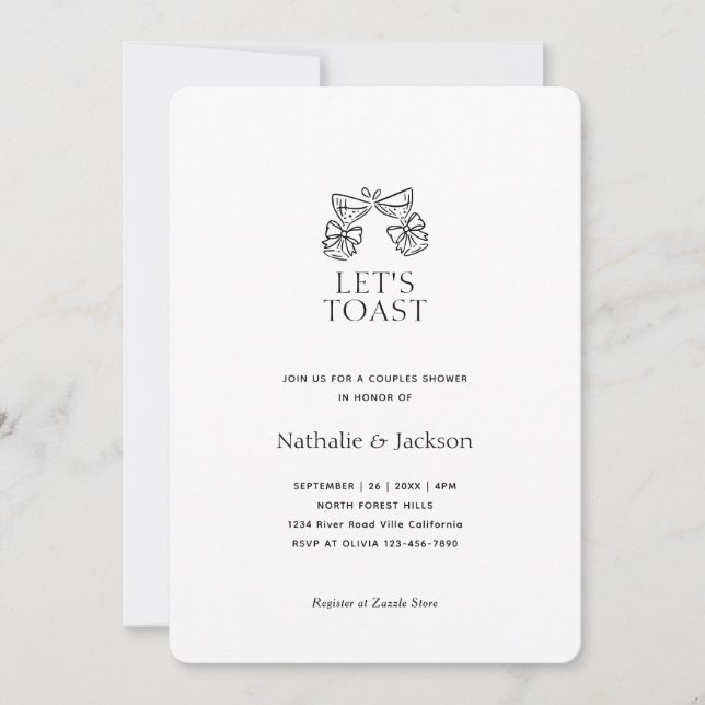 Minimalistisk champagneparbröllopsdusch inbjudningar (Framsida)