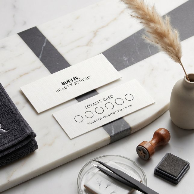 Minimalistisk Charcoal Linen | Lash Tech & Beauty  Lojalitetskort (Minimalist Charcoal Linen | Lash Tech & Beauty Salon Stamp LOYALTY CARD)