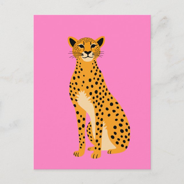 Minimalistisk Cheetah på Rosa Vykort (Framsida)