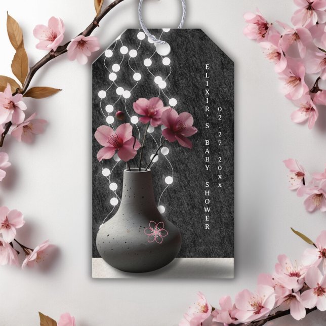 Minimalistisk Cherry Blommar Flowers Baby Shower Presentetikett (Skapare uppladdad)