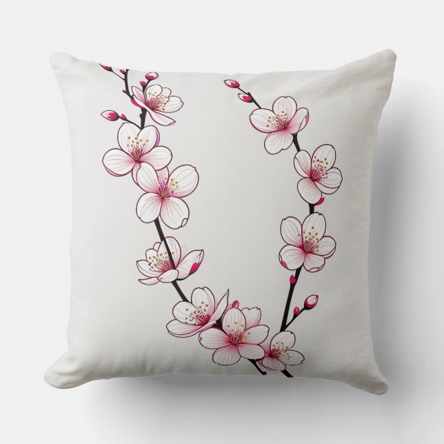 Minimalistisk Cherry Blommar Grenar Kudde (Framsida)