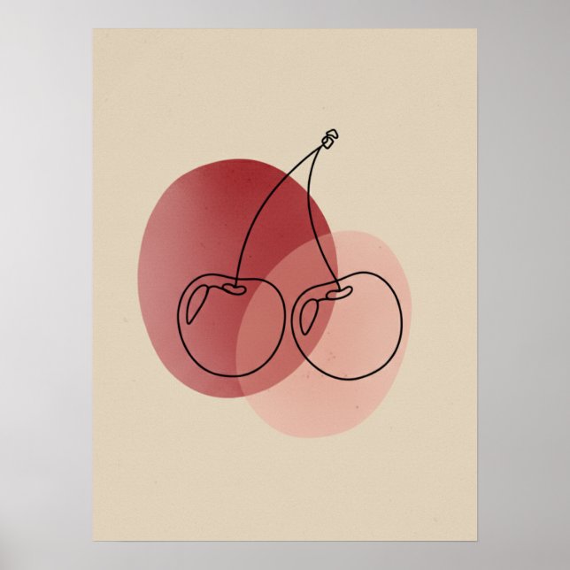 Minimalistisk Cherry Line Art Poster (Framsidan)