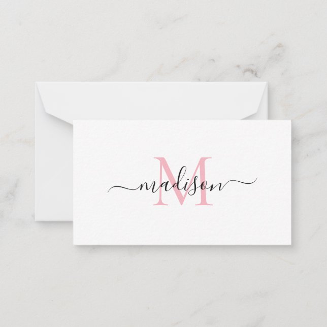 Minimalistisk Chic av Elegant Monogram   Rosa av s Anteckningskort (Baksida)