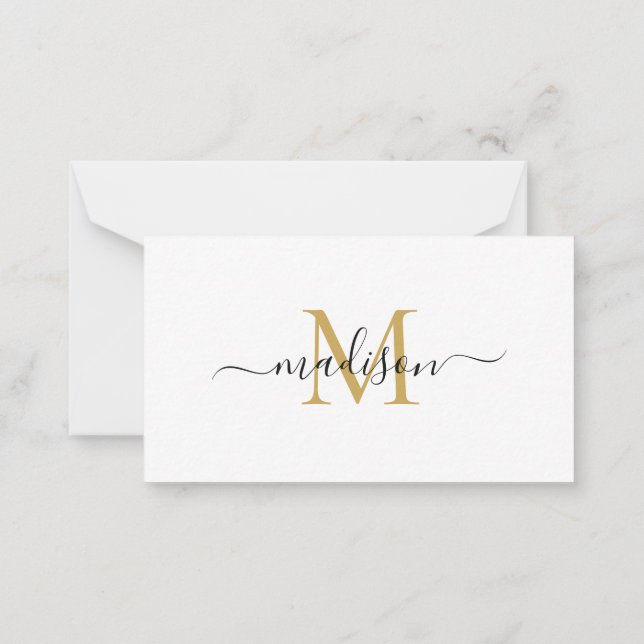 Minimalistisk Chic av Elegant, Monogram Script Bla Anteckningskort (Baksida)