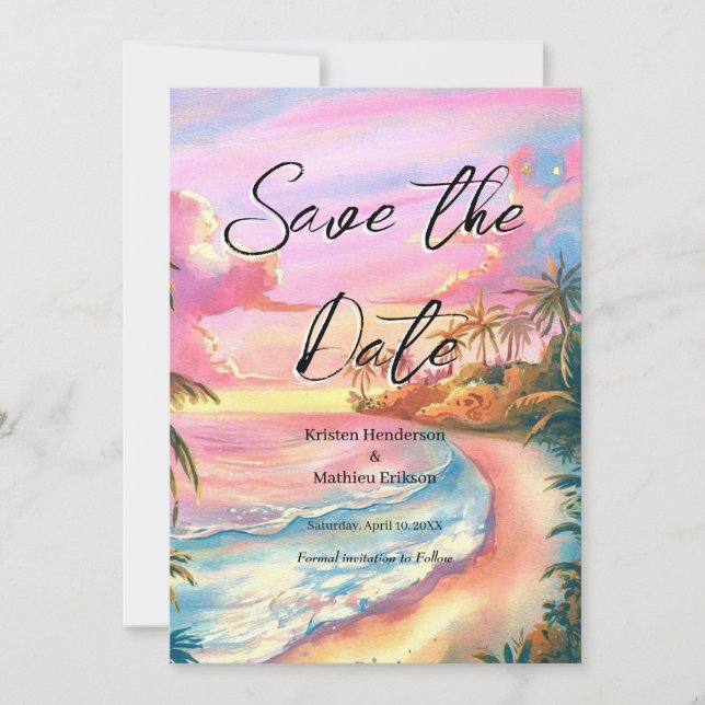 Minimalistisk Chic Beach Wedding Spara Datumet (Framsida)