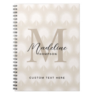 Minimalistisk Chic Beige Anahaw Blad Script Monogr Anteckningsbok