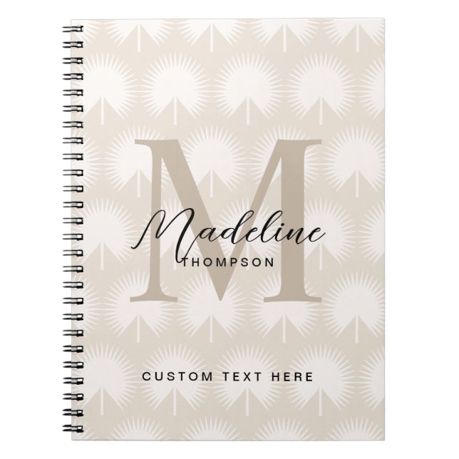 Minimalistisk Chic Beige Anahaw-blad Script Monogr Anteckningsbok (Framsidan)