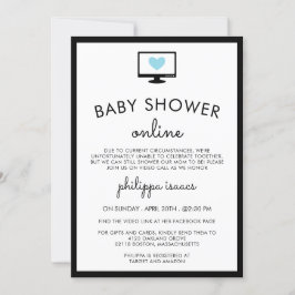Minimalistisk Chic Blå Virtuell Babyfest Inbjudningar