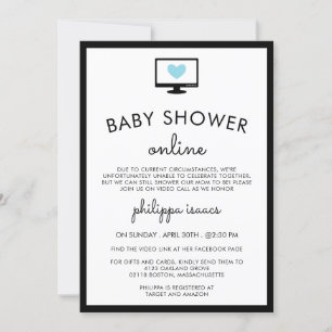 Minimalistisk Chic Blå Virtuell Babyfest Inbjudningar