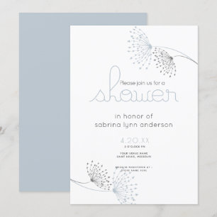 Minimalistisk Chic Dammt blå och kolgrå blommor Inbjudningar