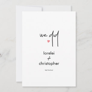 Minimalistisk Chic Elopement Bröllop Firande Inbjudningar