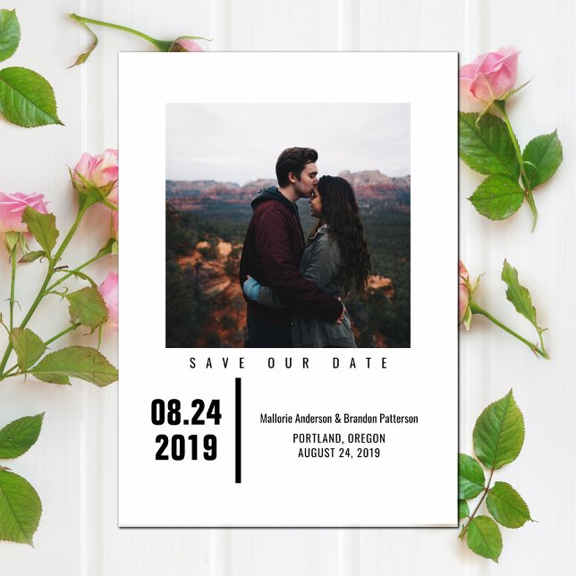 Minimalistisk Chic Foto Spara datum | Svart Datumet (Minimalist Chic Photo Save the Date - Black)