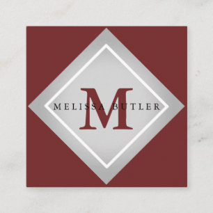 Minimalistisk Chic grått och rött Modern Monogram Fyrkantigt Visitkort