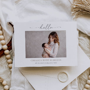 Minimalistisk Chic Hello Foto Bebis Annonseringsko Inbjudningar