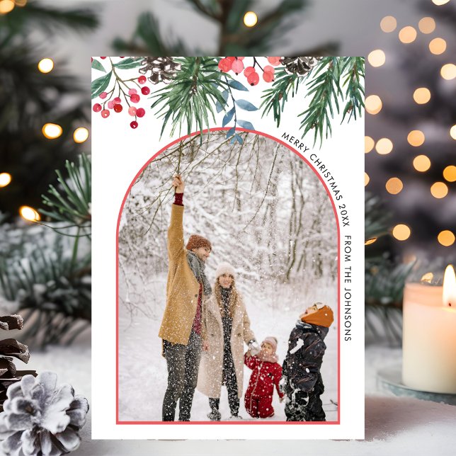 Minimalistisk Chic Holly Berries Arch Photo jul Julkort (Skapare uppladdad)