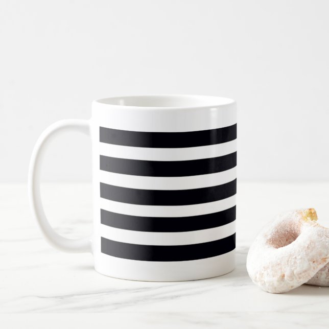 Minimalistisk Chic Klassiska Svarta och Vita Rände Kaffemugg (Med munk)