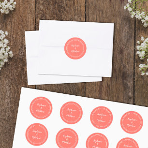 Minimalistisk Chic Korall Bröllop Brud Groom Prese Runt Klistermärke