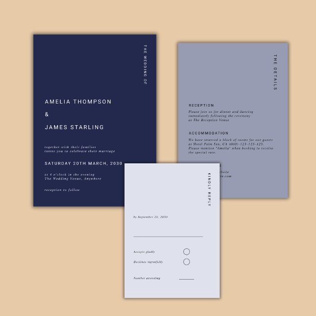 Minimalistisk & Chic Marinblå Modern Enkel Bröllop Inbjudningar (Skapare uppladdad)