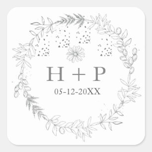 Minimalistisk Chic Monogram Formal Bröllop Cocktai Fyrkantigt Klistermärke