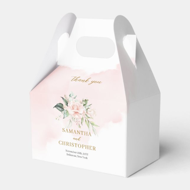 Minimalistisk chic rosa ros eucalyptus guld bröllo presentaskar (Framsidan Sidan)