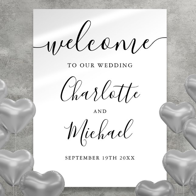Minimalistisk Chic Script Bröllopsväxkomstskylt Poster (Minimalist Chic Script Wedding Welcome Sign)