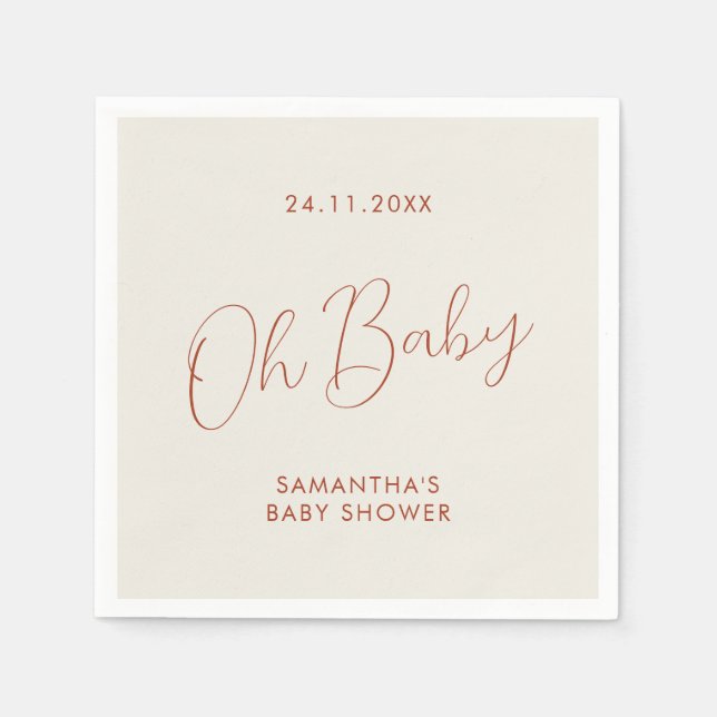 Minimalistisk Chic Script elfenben Oh Baby Shower Pappersservett (Framsidan)