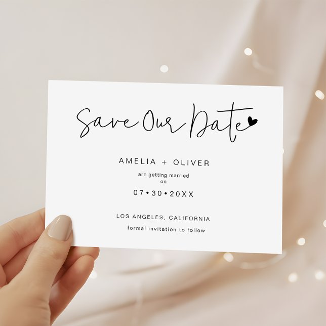 Minimalistisk Chic Script Hjärtan Modern Bröllop Spara Datumet (Skapare uppladdad)