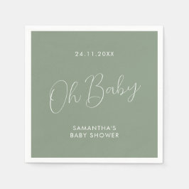 Minimalistisk Chic Skrift Salvia Grön Oh Baby Show Pappersservett