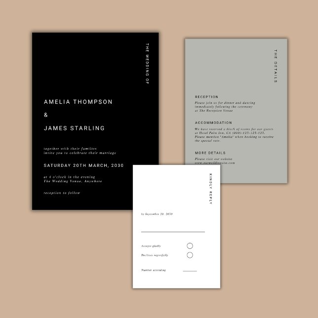 Minimalistisk & Chic Svart Modern Enkel Bröllop Inbjudningar (Skapare uppladdad)