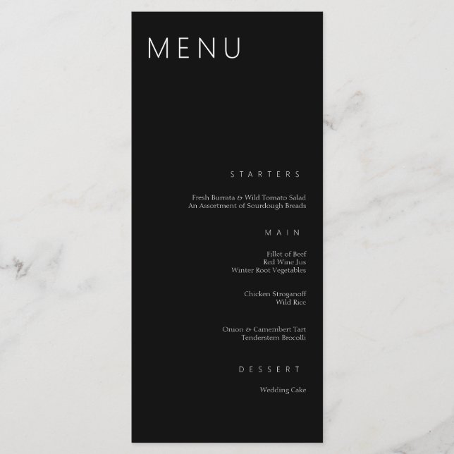 Minimalistisk Chic, svart och vit modern Bröllop Meny (Framsida)
