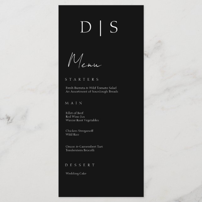 Minimalistisk Chic, svart och vitt Bröllop Meny (Framsida)