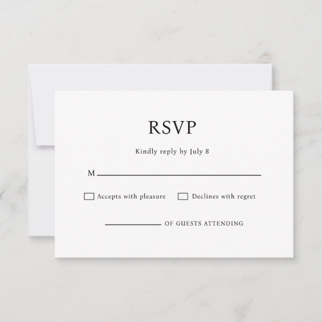 Minimalistisk Chic Svart och Vitt Bröllops-RSVP  OSA Kort (Framsida)