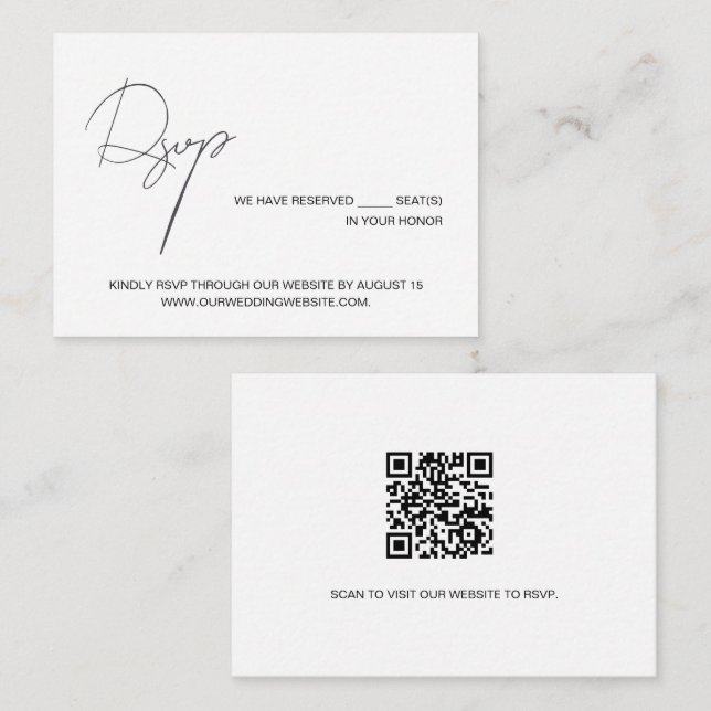 Minimalistisk Chic svart Vit QR-kod bröllop Tilläggskort (Fram/baksida)