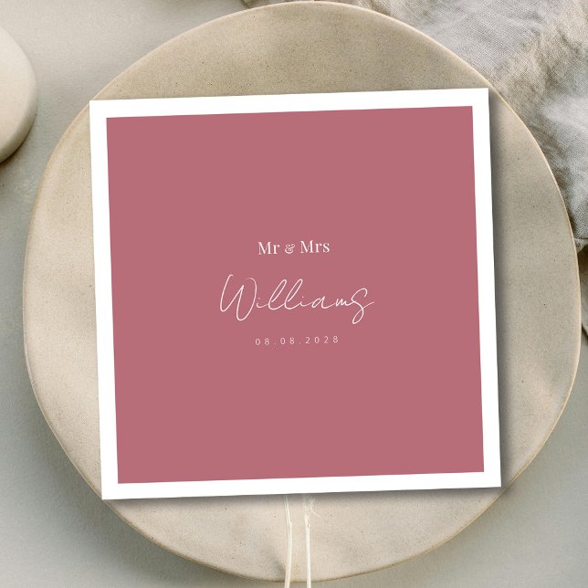 Minimalistisk Chic: Vit smyckning Ro Guld Bröllop Pappersservett (Minimalist Chic: White Lettering Rose Gold Wedding Napkins)