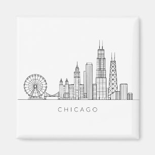 Minimalistisk Chicago Skyline Linje Konst Magnet