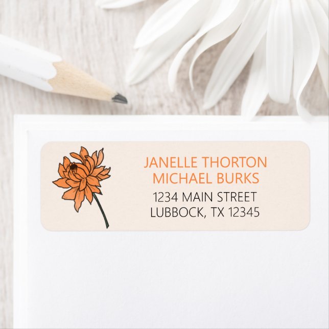 Minimalistisk Chrysanthemum-adressetikett Returadress Etikett (Insitu)