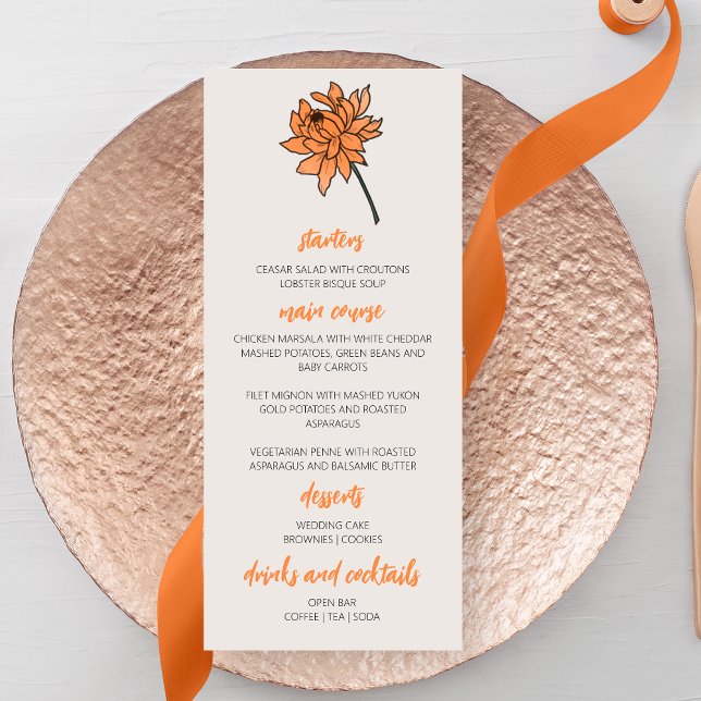 Minimalistisk Chrysanthemum Bröllop Menu Meny (Skapare uppladdad)