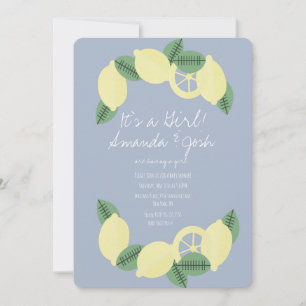 Minimalistisk Citron Citrus Vintage Flickor Babyka Inbjudningar