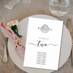Minimalistisk Clam Seashell Monogram Bröllop Bordsnummer