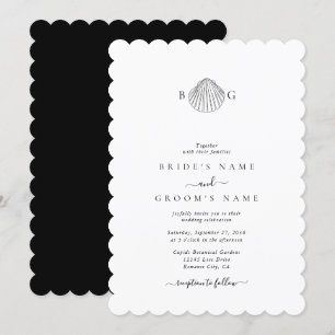 Minimalistisk Clam Seashell Monogram Bröllop Inbjudningar