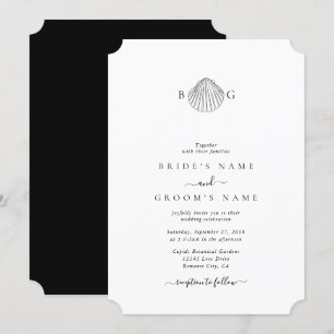 Minimalistisk Clam Seashell Monogram Bröllop Inbjudningar