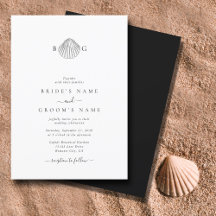 Minimalistisk Clam Seashell Monogram Bröllop
