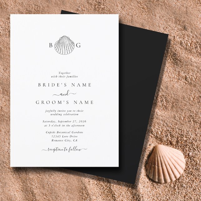 Minimalistisk Clam Seashell Monogram Bröllop Inbjudningar (Minimalist Clam Seashell Monogram Wedding Invitation)