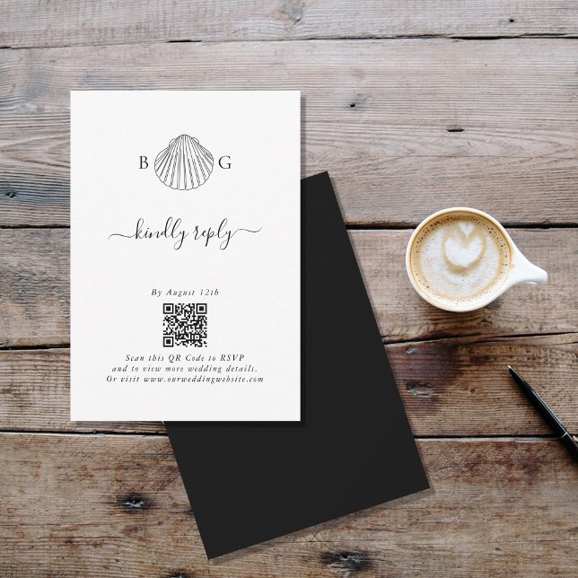 Minimalistisk Clam Seashell Monogram Bröllop OSA Kort (Minimalist Clam Seashell Monogram Wedding RSVP Card)