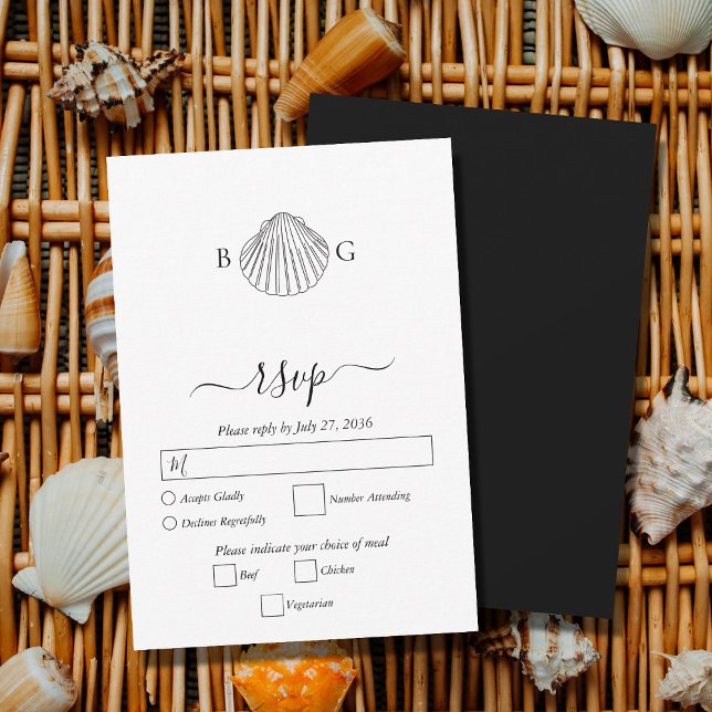 Minimalistisk Clam Seashell Monogram Bröllop OSA Kort (Minimalist Clam Seashell Monogram Wedding RSVP Card)