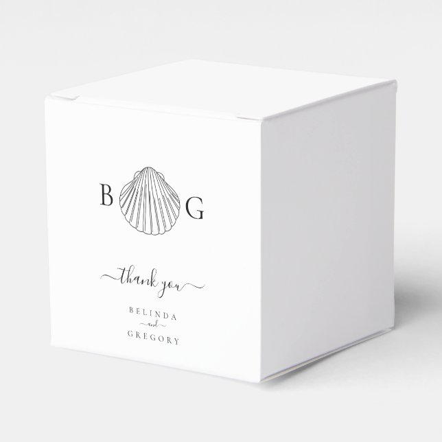 Minimalistisk Clam Seashell Monogram Bröllop Presentaskar (Framsidan Sidan)
