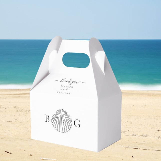 Minimalistisk Clam Seashell Monogram Bröllop Presentaskar (Minimalist Clam Seashell Monogram Wedding Favor Box)