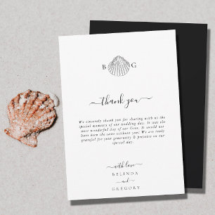 Minimalistisk Clam Seashell Monogram Bröllop Tack Kort