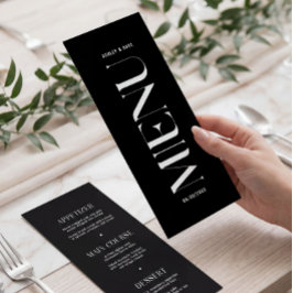 Minimalistisk Classy Black Bröllop Menu Meny
